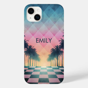 Custom Name Retro Synthwave Sunset Palm Trees Case-Mate iPhone 14 Plus Case