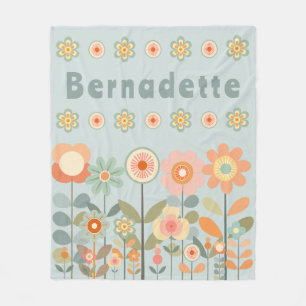 Custom Name Retro Vintage Wildflower Floral Daisy  Fleece Blanket