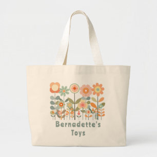 Custom Name Retro Vintage Wildflower Floral Daisy Large Tote Bag