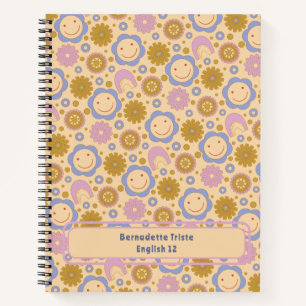 Custom Name Retro Vintage Wildflower Floral Daisy  Notebook