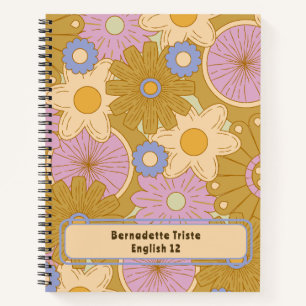 Custom Name Retro Vintage Wildflower Floral Daisy  Notebook