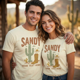 Custom Name Retro Western Desert Cactus Cowboy T-Shirt