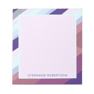 Custom Name Retro Winter Stripes Pastel Pink Mauve Notepad