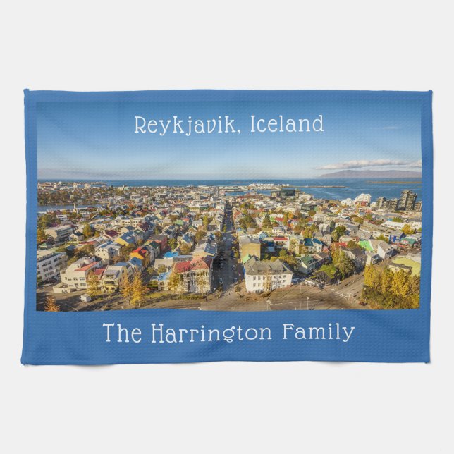 Custom Name Reykjavik Iceland Tea Towel (Horizontal)