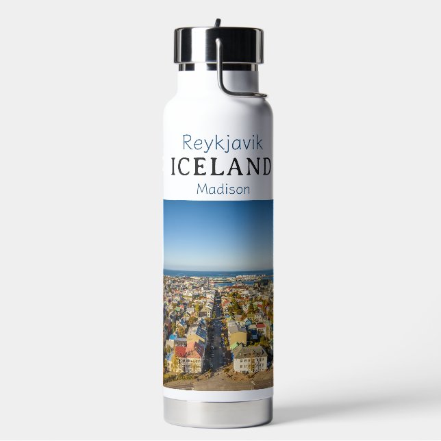 Custom Name Reykjavik Iceland Water Bottle (Left)