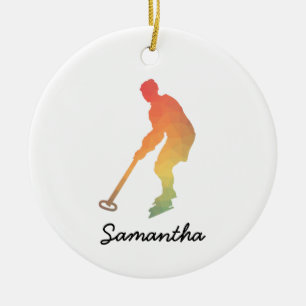 Custom Name Ringette Girl Gradient Ceramic Tree Decoration