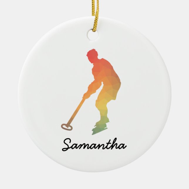 Custom Name Ringette Girl Gradient Ceramic Tree Decoration (Front)