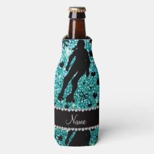 Custom name robin egg blue glitter roller derby bottle cooler