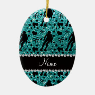 Custom name robin egg blue glitter roller derby ceramic tree decoration