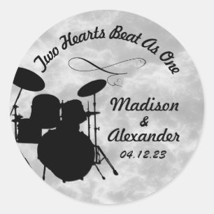 Custom Name Rock & Roll Drummer Wedding Drum Kit C Classic Round Sticker