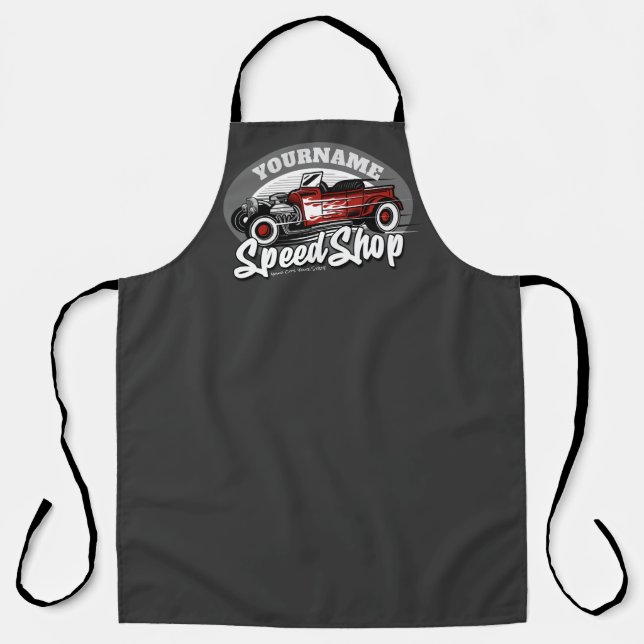 Custom NAME Rockabilly Roadster Speed Shop Garage Apron (Front)