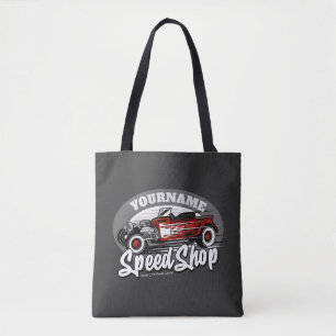 Custom NAME Rockabilly Roadster Speed Shop Garage Tote Bag