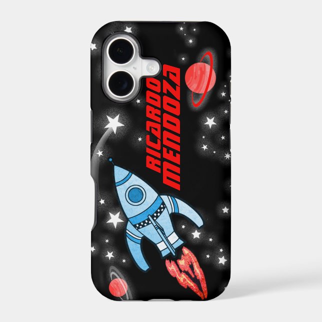 Custom name rocket space black red blue case (Back)