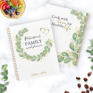 Custom Name Romantic Eucalyptus Wreath Family Meal Planner