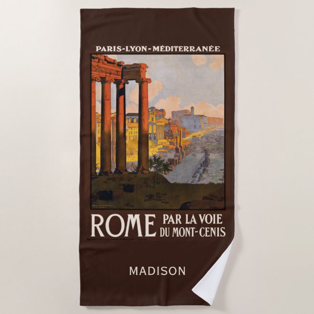 Custom name Rome Italy Vintage Travel Beach Towel (Front)