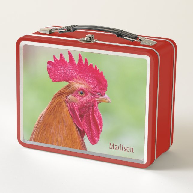 Custom Name Rooster Metal Lunch Box (Front)