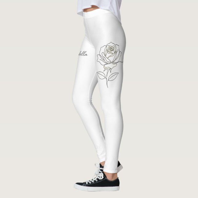 Custom Name Rose Floral Leggings - Personalized Is (Left)