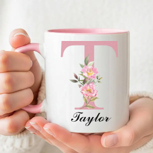 Custom Name Rose Floral Monogram Mug Gift for Kids