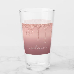 Custom Name Rose Gold Blush Glitter Glass Gift