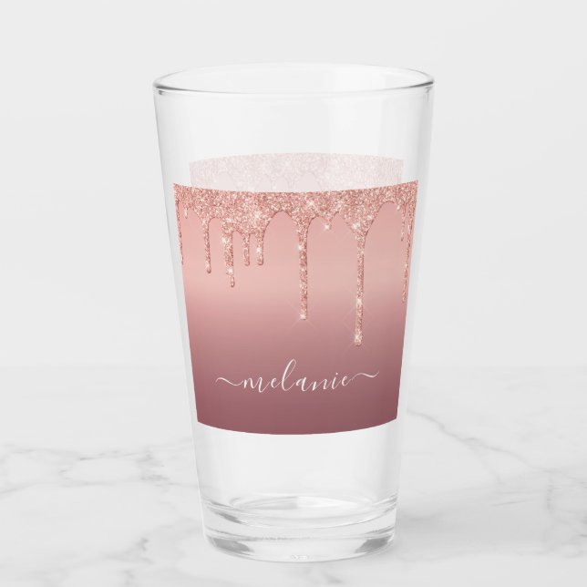 Custom Name Rose Gold Blush Glitter Glass Gift (Front)