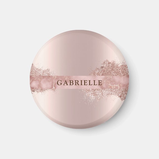 Custom name rose gold glitter faux foil pink magnet (Front)