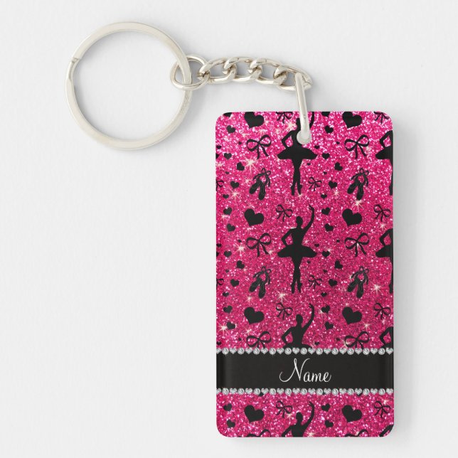 Custom name rose pink glitter ballerinas key ring (Front)