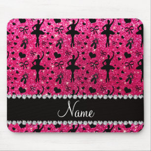 Custom name rose pink glitter ballerinas mouse mat