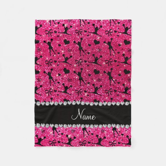 Custom name rose pink glitter cheerleading fleece blanket (Front)