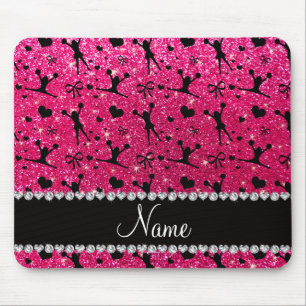 Custom name rose pink glitter cheerleading mouse mat