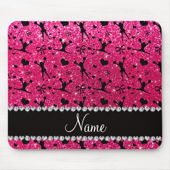 Custom name rose pink glitter cheerleading mouse mat (Front)