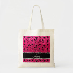 Custom name rose pink glitter figure skating tote bag
