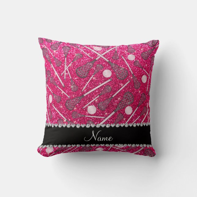 Custom name rose pink glitter lacrosse sticks cushion (Front)