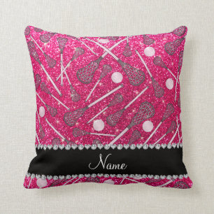 Custom name rose pink glitter lacrosse sticks cushion