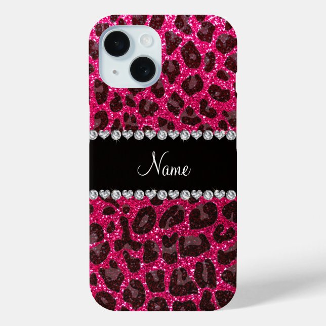 Custom name rose pink glitter leopard print Case-Mate iPhone case (Back)