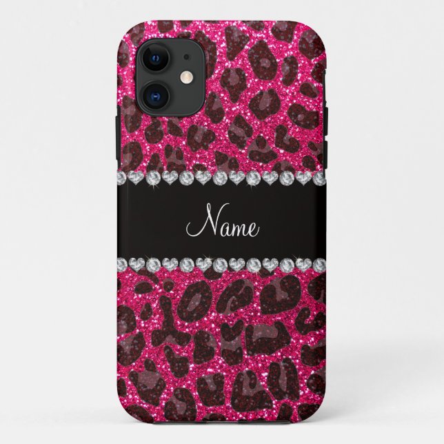 Custom name rose pink glitter leopard print Case-Mate iPhone case (Back)