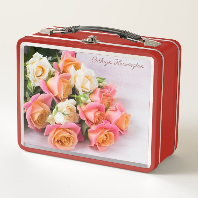 Custom name Roses Metal Lunch Box (Front)