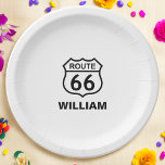 Custom Name Route 66 Sign Personalised Paper Plate<br><div class="desc">Customise this design and create your personalised Route 66 Paper Plate. You can TRANSFER this DESIGN on other Zazzle products and adjust it to fit most of the Zazzle items. You can also click the CUSTOMIZE button to add, delete or change details like background colour, text, font or some graphics....</div>