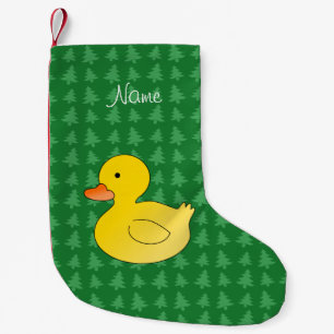 Custom name rubber duck green treen small christmas stocking