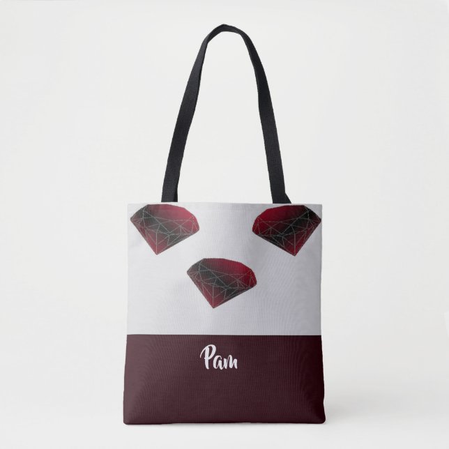 Custom name ruby red gemstones tote bag (Front)