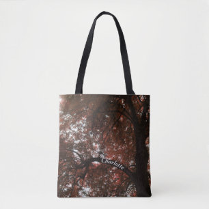 Custom name rustic autumn tree garden forest tote