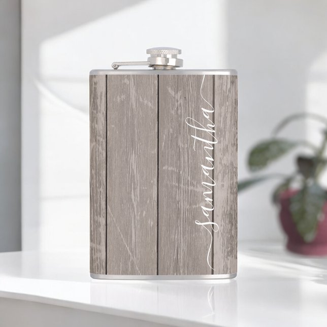 Custom Name Rustic Elegant Reclaimed Wood Flask (Creator Uploaded)