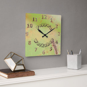 Custom Name Rustic Garage Workshop Green Patina Square Wall Clock