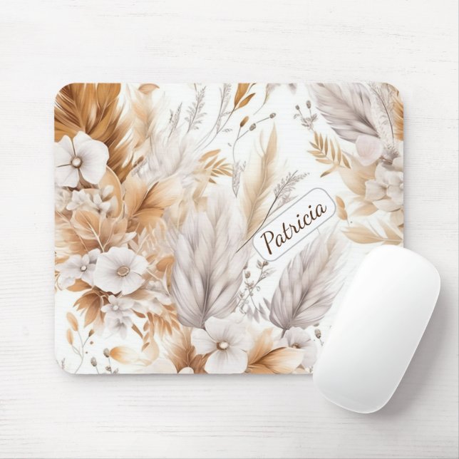 Custom Name Rustic Modern Bohemian Wildflowers  Mouse Mat (With Mouse)