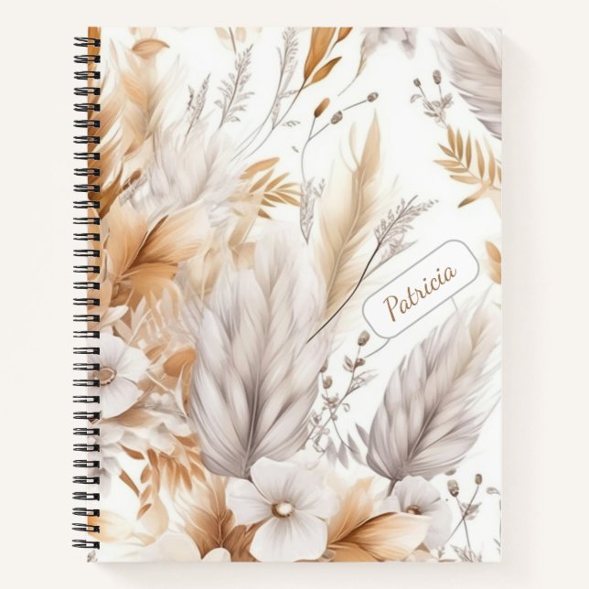Custom Name Rustic Modern Bohemian Wildflowers Notebook (Front)