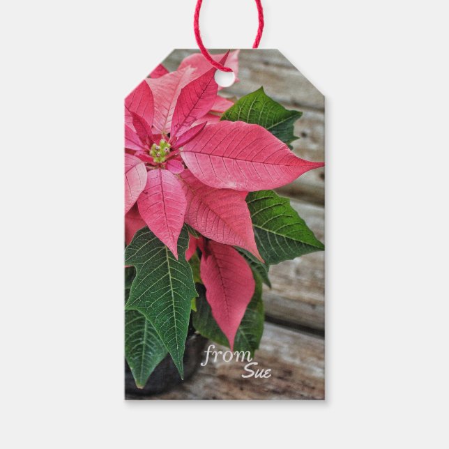 Custom Name Rustic Poinsettia Gift Tags (Front)