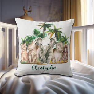 Custom Name Safari Animals Palm Trees Cushion