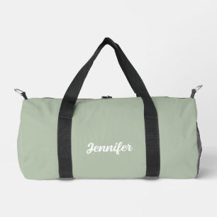 Custom name sage green modern duffle bag