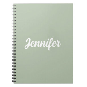 Custom name sage green modern notebook