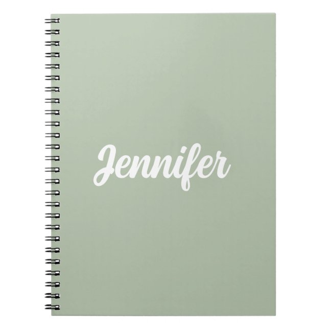 Custom name sage green modern notebook (Front)
