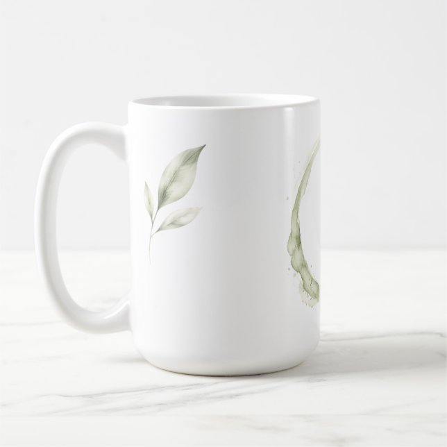 Custom Name Sage Green Watercolor Monogram Mug Cup (Left)